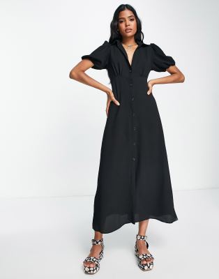 ASOS DESIGN – Freizeit-Midikleid in Schwarz mit Knopfleiste vorne | ASOS