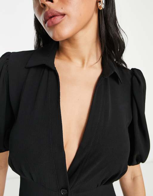 ASOS DESIGN – Freizeit-Midikleid in Schwarz mit Knopfleiste vorne, 3 von 4
