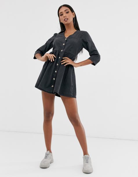 ASOS DESIGN – Freizeitkleid aus weichem Denim in Schwarz