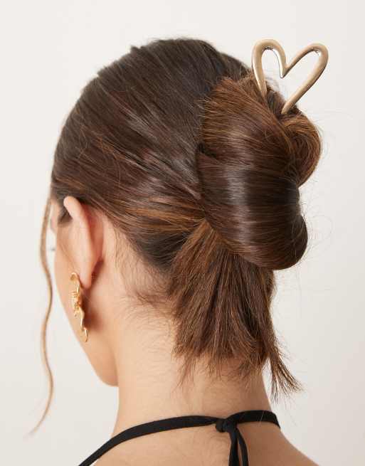 ASOS DESIGN french hair pin with heart detail in gold tone