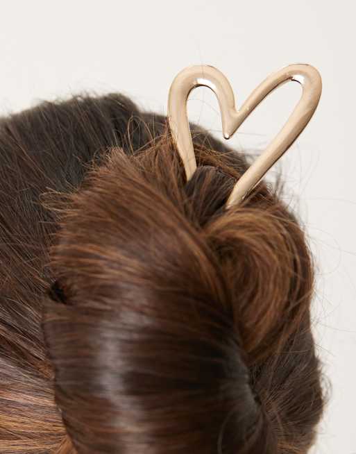 ASOS DESIGN french hair pin with heart detail in gold tone