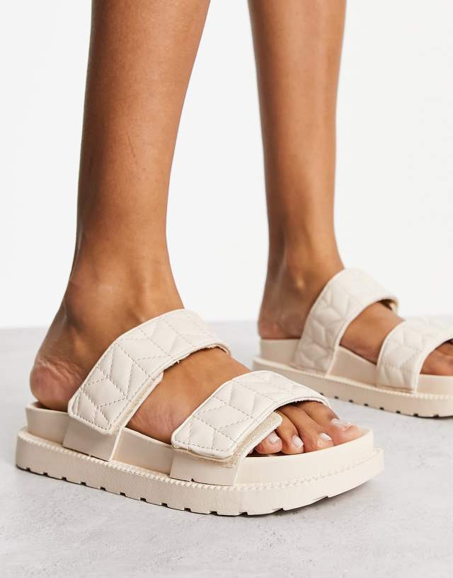 ASOS DESIGN Frequency double strap flat sandals in beige - BEIGE