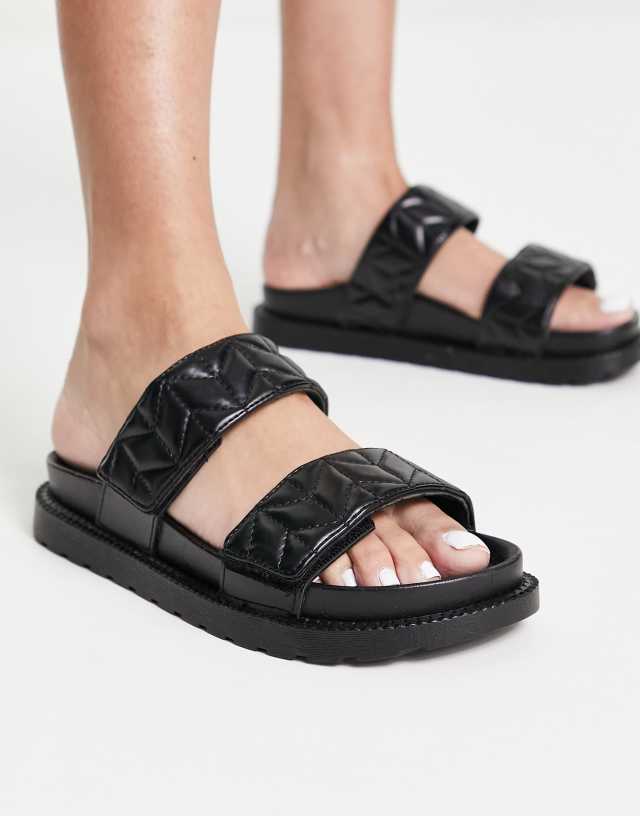 ASOS DESIGN Frequency double strap flat sandals in black - BLACK