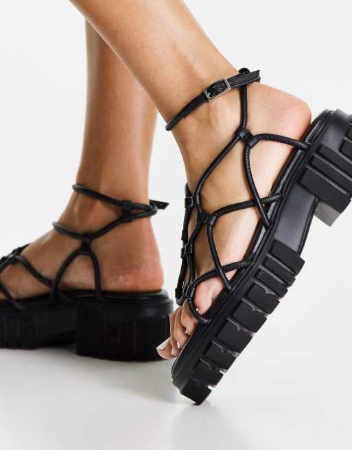 ASOS DESIGN Frequent premium strappy sandals in black