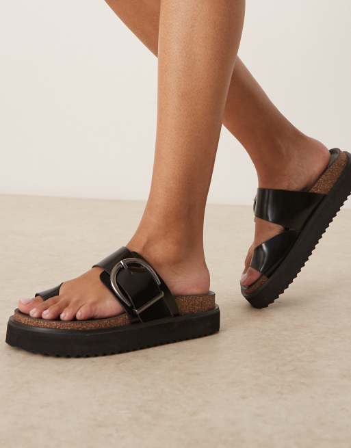 ASOS DESIGN – Fresh – Svarta platta skor med öppen häl och grov flatform-sula, 4 av 4