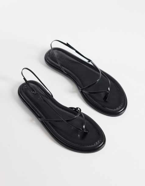 ASOS DESIGN – Freya – Czarne płaskie sandały japonki z paseczkami - view 1