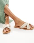 [ASOS DESIGN] ASOS DESIGN Freya plaited cross-strap flat sandals in natural-Neutral 41 NATURAL