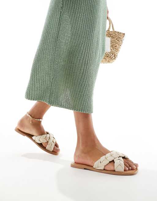 ASOS DESIGN - Freya - Sandales plates avec brides croisées effet tressé - Naturel, 2 de 4