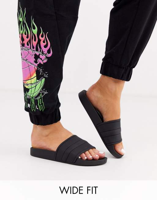 ASOS DESIGN - Freya - Sliders pianta larga da piscina neri