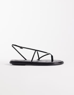 ASOS DESIGN Freya strappy flip flop flat sandals in black