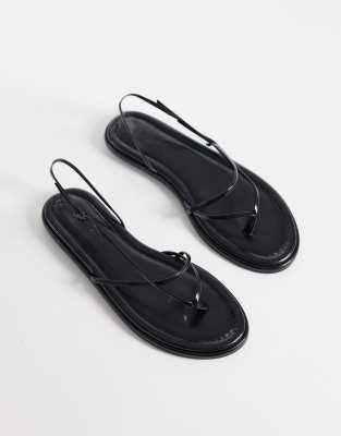 Asos Design Freya Strappy Toe Thong Flat Sandal In Black