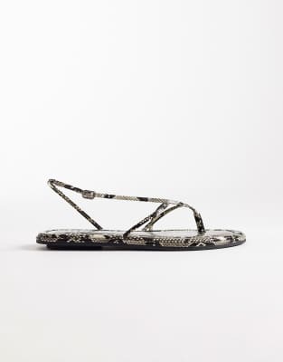 ASOS DESIGN Freya strappy toe thong flat sandals in snake