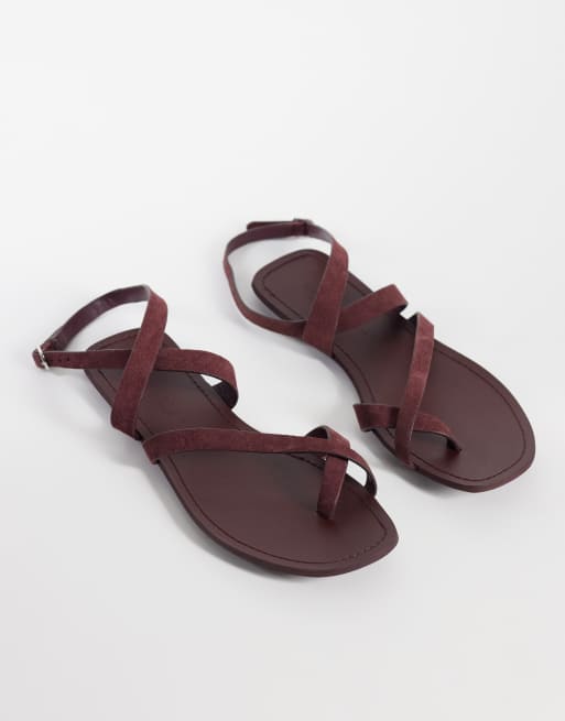 ASOS DESIGN Friction real suede sandals in burgundy, 2 of 4