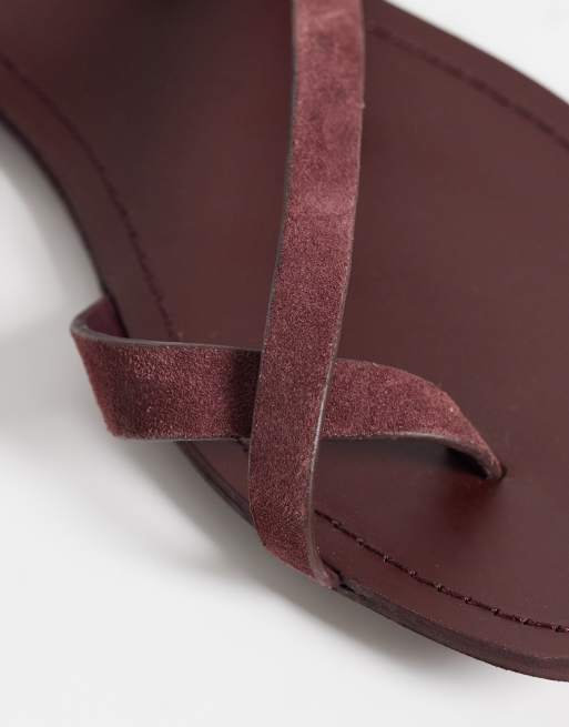 ASOS DESIGN Friction real suede sandals in burgundy, 3 of 4