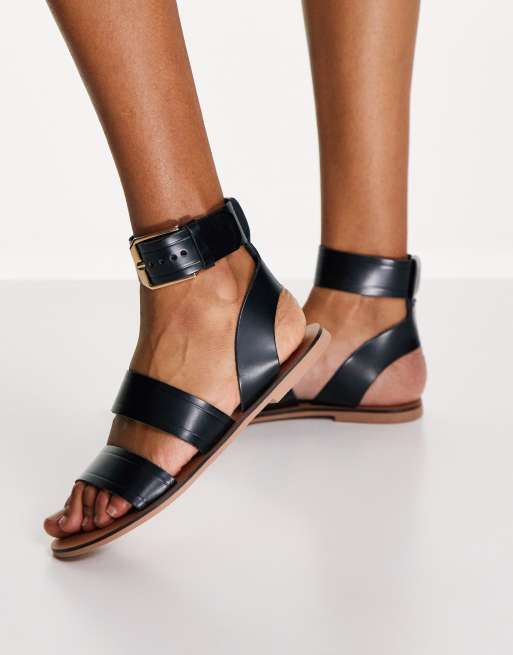 ASOS DESIGN Frida leather flat sandals in black