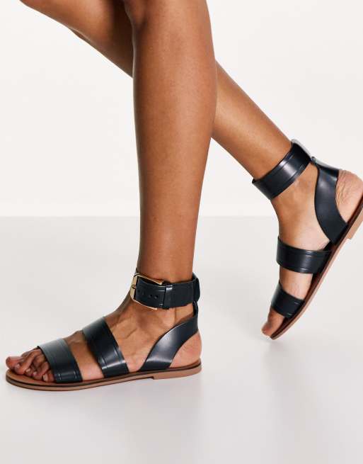 ASOS DESIGN Frida leather flat sandals in black