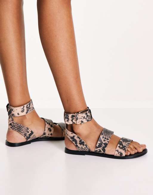 ASOS DESIGN Frida leather flat sandals in snake