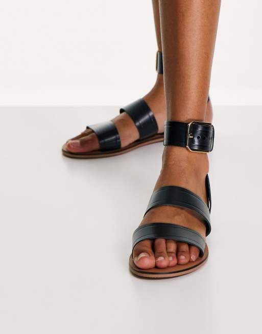 Marxisme Wissen Samengesteld ASOS DESIGN - Frida - Platte leren sandalen in zwart | ASOS