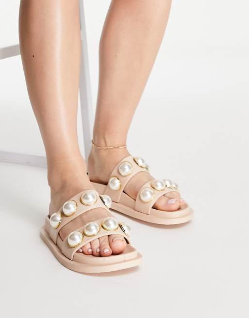ASOS DESIGN – Friday – Flache Jelly-Sandalen in Beige mit Kunstperlen, 3 von 4