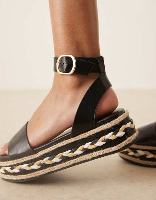 ASOS DESIGN Friday flatform espadrille sandals in black, 3 of 4