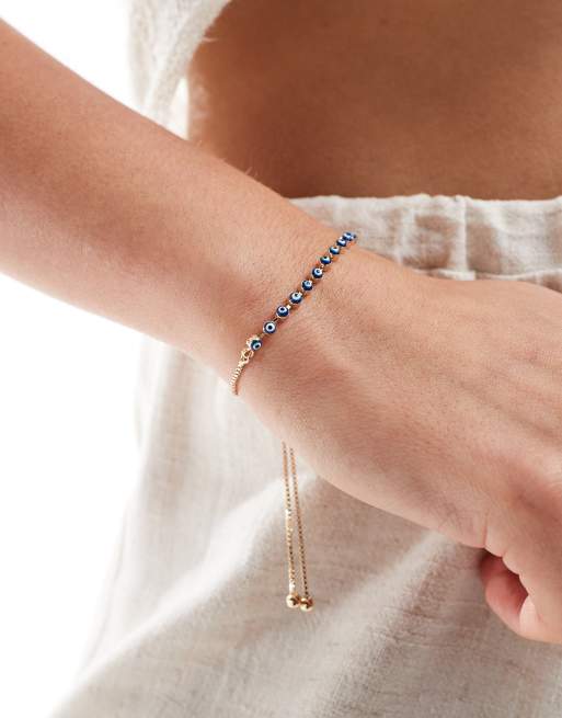  ASOS DESIGN friendship bracelet with mini eye detail in gold tone