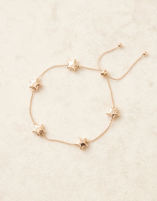 ASOS DESIGN friendship bracelet with puffy stars design in gold tone, 2 of 3