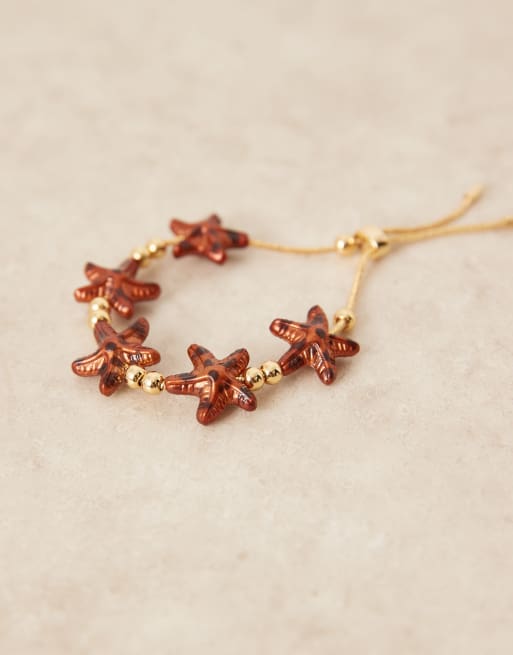 ASOS DESIGN friendship bracelet with tortoiseshell starfish in gold tone, 2 of 3