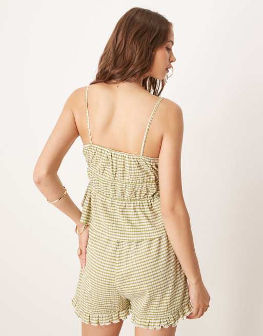 ASOS DESIGN frill and tie detail cami co-ord in green gingham, 4 of 4