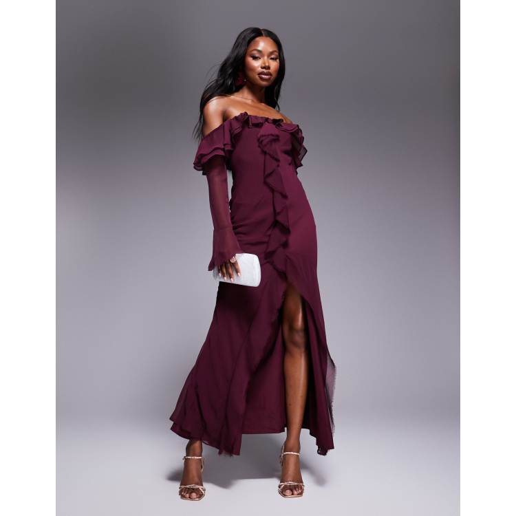 long sleeve bias cut maxi dress ASOS EDITION long sleeve bias cut paneled maxi dress in pink floral print