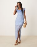 [ASOS DESIGN] ASOS DESIGN frill bardot maxi dress with front split in print-Multi S PRINT