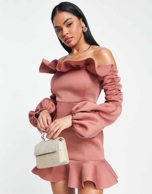 Ruffle Peplum Scuba Dress