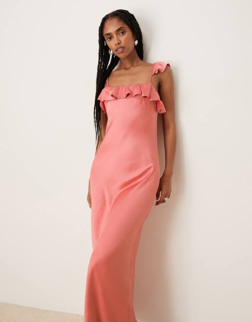 ASOS DESIGN frill cami satin maxi dress in rose, 3 of 4
