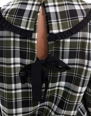 Asos Design Frill Collar Shirt With Bow Back In Multi