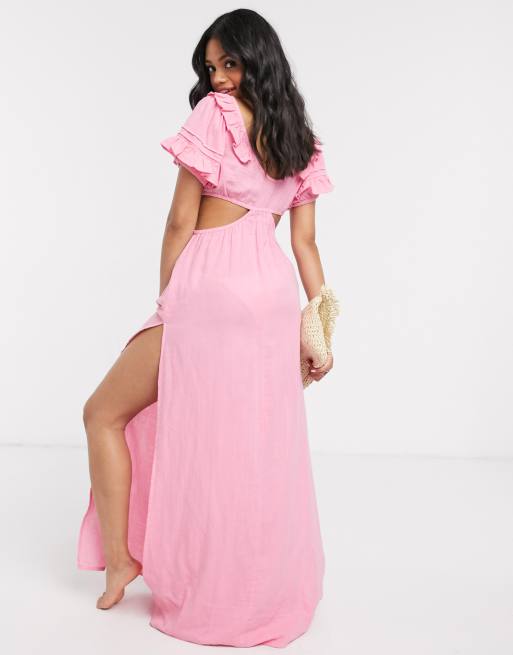 Asos pink 2025 frill dress