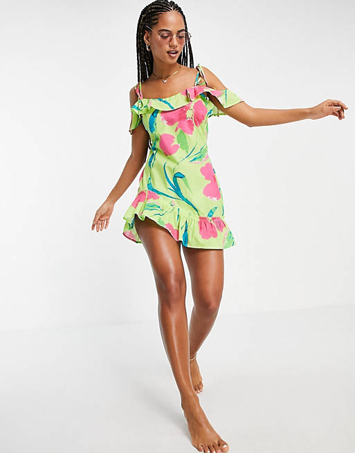 ASOS DESIGN frill detail cami beach dress in floral print
