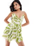 [ASOS DESIGN] ASOS DESIGN frill detail cut out cami in dress in green zebra print-Multi 8 Zebra print