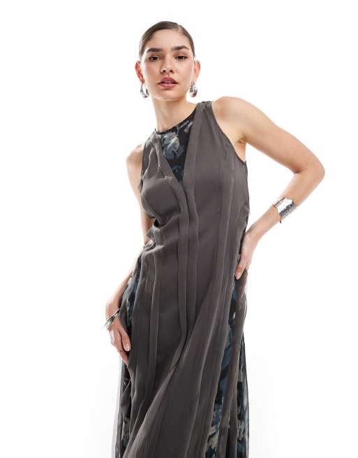 asos grey midi dress ASOS Design - One-Shoulder Draped Midi Dress - Women - Viscose/Nylon/Elastane