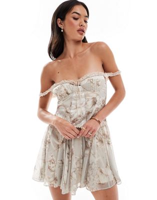 ASOS DESIGN frill detail satin corset mini dress with chiffon godet