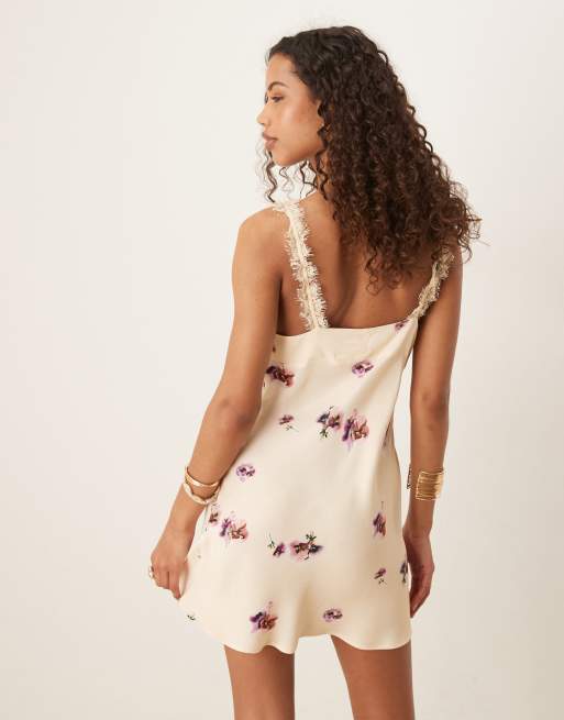 ASOS DESIGN frill detail satin mini cami slip dress in delicate floral