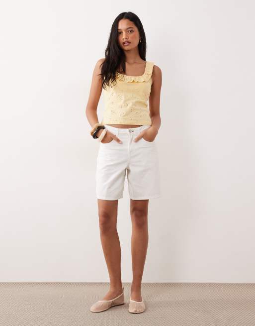 ASOS DESIGN frill detail scoop neck broderie vest buttermilk, 3 of 4