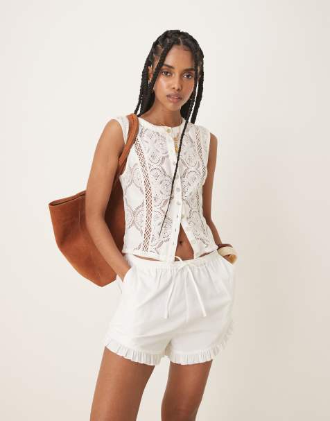 ASOS DESIGN frill detail shorts in white - view 1