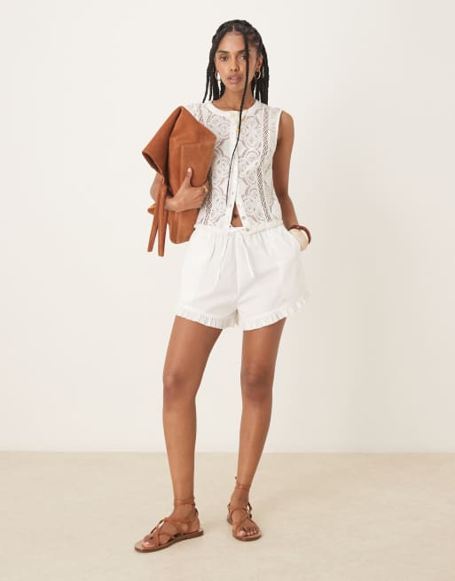 ASOS DESIGN frill detail shorts in white