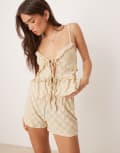 [ASOS DESIGN] ASOS DESIGN frill detail tie front cami top in cream floral lace-Black M BLACK