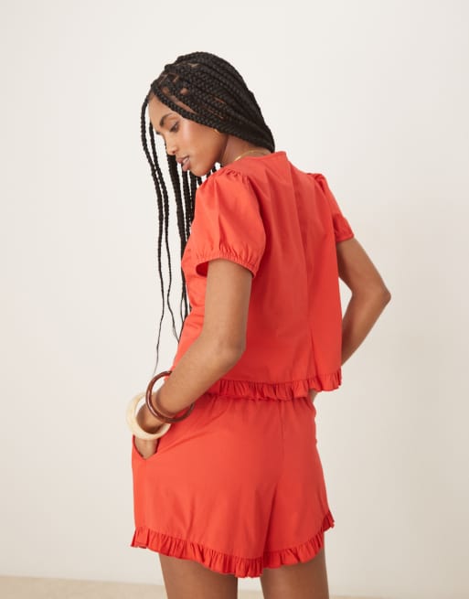 ASOS DESIGN frill detail top in red - part of a set , 2 of 4