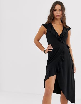 asos black frill dress