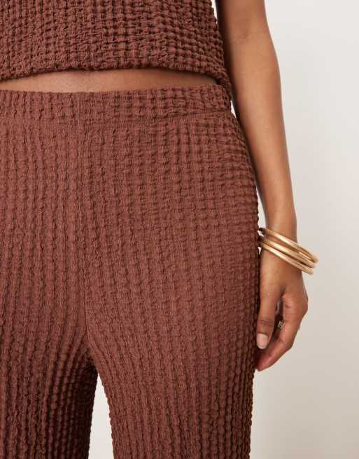 ASOS DESIGN frill hem textured wide leg pants in brown - part of a