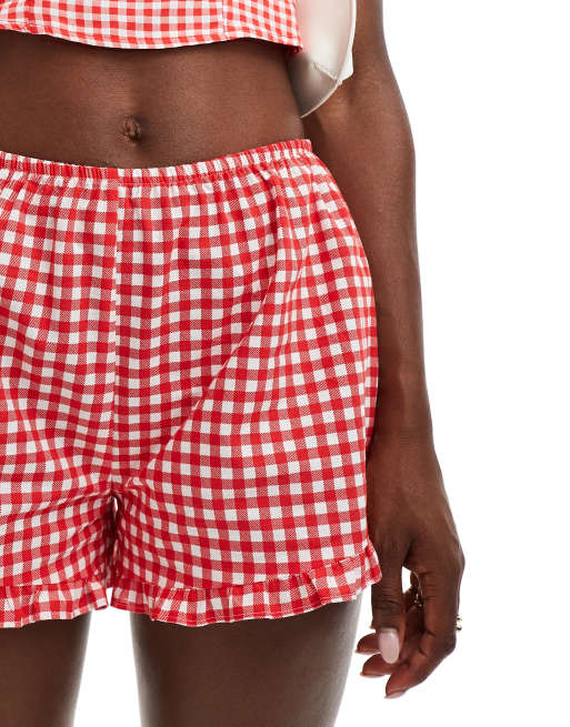 ★ PISCESS★ Punching Frill Shorts Red 5008225768 ASOS DESIGN frill micro short in red gingham | ASOS