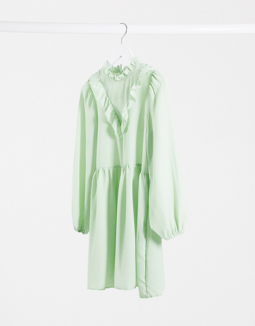 ASOS DESIGN frill neck detail smock mini dress in mint green