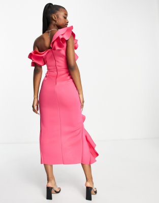 asos pink off the shoulder dress