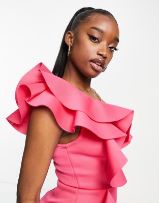 asos pink off the shoulder dress